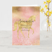 金ゴールド赤面ピンクマジカルユニコーン カード (黄色い花)