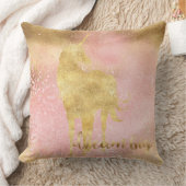 金ゴールド赤面ピンクマジカルユニコーン クッション (ブランケット)