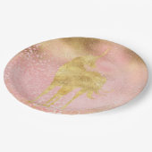 金ゴールド赤面ピンクマジカルユニコーン ペーパープレート (アングル)