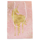 金ゴールド赤面ピンクマジカルユニコーン ミディアムペーパーバッグ (正面)