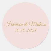 金ゴールド赤面ピンクモノグラムのカスタム結婚式の好意 ラウンドシール (正面)
