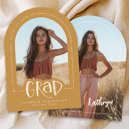 金ゴールド赤面ピンク写真の卒業発表 招待状