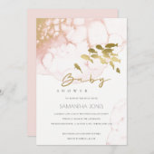 金ゴールド赤面ピンク水中魚ベビーシャワー招待状 サンキューカード (正面/裏面)