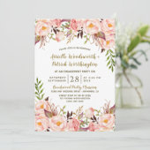 金ゴールド赤面ピンク牡丹婚約パーティ招待状 招待状 (スタンド正面)