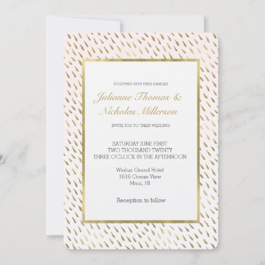 金ゴールド赤面ピンク白グラデーション抽象芸術結婚ズ 招待状 (正面)