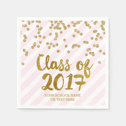 金ゴールド赤面ピンク紙吹雪クラス2017卒業 スタンダードカクテルナプキン (正面)