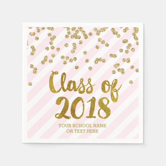 金ゴールド赤面ピンク紙吹雪クラス2018卒業 スタンダードカクテルナプキン (正面)