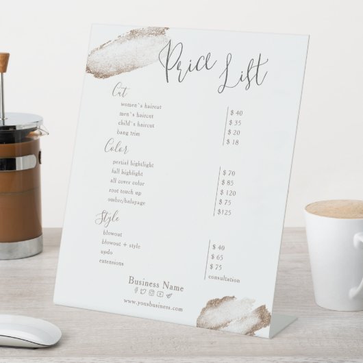 金ゴールド赤面ピンク美しいサロン価格表 台座サイン (インサイチュ)