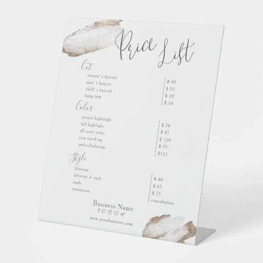 金ゴールド赤面ピンク美しいサロン価格表 台座サイン (正面)