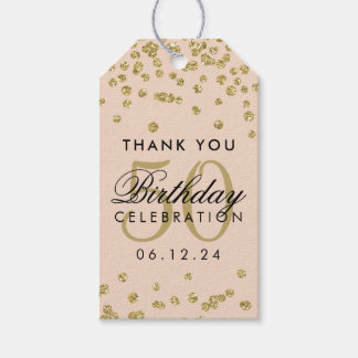 金ゴールド赤面ピンク50th誕生日ありがとう紙吹雪 ギフトタグ