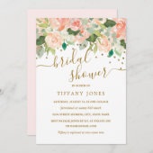 金ゴールド赤面ピーチフローラウォーターカラーブライダルシャワー 招待状 (正面/裏面)