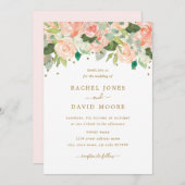 金ゴールド赤面ピーチフローラ水の色の結婚式の招待 招待状 (正面/裏面)