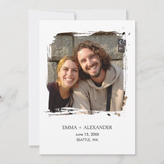 金ゴールド赤面フローラ写真Save the Date Card セーブザデート (裏面)