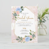 金ゴールド赤面フローラ幾何モダンブライダルシャワー 招待状 (スタンド正面)