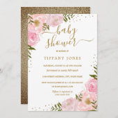 金ゴールド赤面フローラ水カラーベビーシャワー招待状 招待状 (正面/裏面)