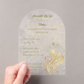 金ゴールド赤面フローラ第50誕生日アクリルインビタ アクリル招待状 (インサイチュ (ポータブル))