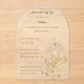 金ゴールド赤面フローラ第50誕生日アクリルインビタ アクリル招待状 (正面)