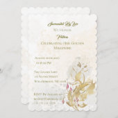 金ゴールド赤面フローラ50番目の誕生日招待状 招待状 (正面/裏面)