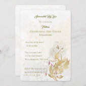 金ゴールド赤面フローラ50番目の誕生日招待状 招待状 (正面/裏面)