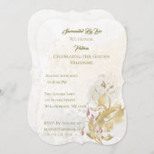 金ゴールド赤面フローラ50番目の誕生日招待状 招待状 (正面/裏面)