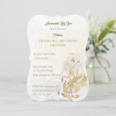 金ゴールド赤面フローラ50番目の誕生日招待状 招待状 (スタンド正面)