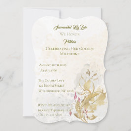 金ゴールド赤面フローラ50番目の誕生日招待状 招待状