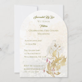 金ゴールド赤面フローラ50番目の誕生日招待状 招待状