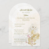 金ゴールド赤面フローラ50番目の誕生日招待状 招待状 (正面/裏面)