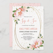 金ゴールド赤面フローラsip&シーベビーガールシャワー 招待状 (正面/裏面)