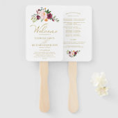 金ゴールド赤面ブルゴーニュフローラ結婚式 プログラム ハンドファン (正面&裏面)