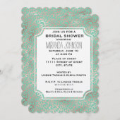 金ゴールド赤面ミントヒョウ印刷ブライダルシャワー 招待状 (正面/裏面)