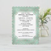 金ゴールド赤面ミントヒョウ印刷ブライダルシャワー 招待状 (スタンド正面)