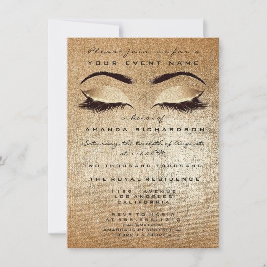 金ゴールド赤面メイクアップアイズグリッター16ブライダル 招待状 (正面)