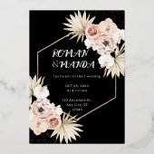 金ゴールド赤面審美的パンパ結婚式招待状 箔招待状 (正面)