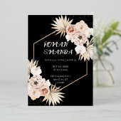 金ゴールド赤面審美的パンパ結婚式招待状 箔招待状 (立ち正面)