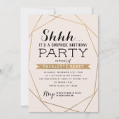 金ゴールド赤面幾何学的Shhサプライズ誕生日パーティー 招待状 (正面)