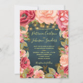 金ゴールド赤面牡丹とネイビー結婚ズの灯 招待状 (正面)