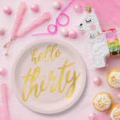 金ゴールド赤面"Hello Thirty"誕生日ビッグ型 ペーパープレート (パーティー)