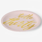 金ゴールド赤面"Hello Thirty"誕生日ビッグ型 ペーパープレート (アングル)