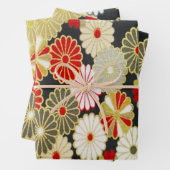 金ゴールド赤黒着物日本ののフローラ分離 ラッピングペーパーシート (インサイチュ)