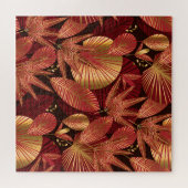 金ゴールド赤、幾何学熱帯パターン。 ジグソーパズル (横)