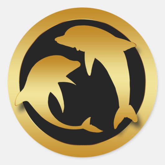 金ゴールド踊りイルカ ラウンドシール (正面)