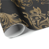 金ゴールド軸 |黒フェイク大理石 ラッピングペーパー (ロールコーナー)