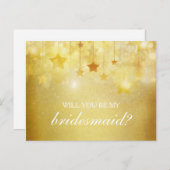 金ゴールド輝くスターが私の花嫁になる インビテーションポストカード (正面/裏面)