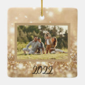 金ゴールド輝くパーソナライズされたクリスマス飾り セラミックオーナメント (裏面)