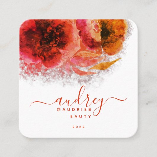 金ゴールド輝くフローラスクリプト署名モノグラム スクエア名刺 (正面)