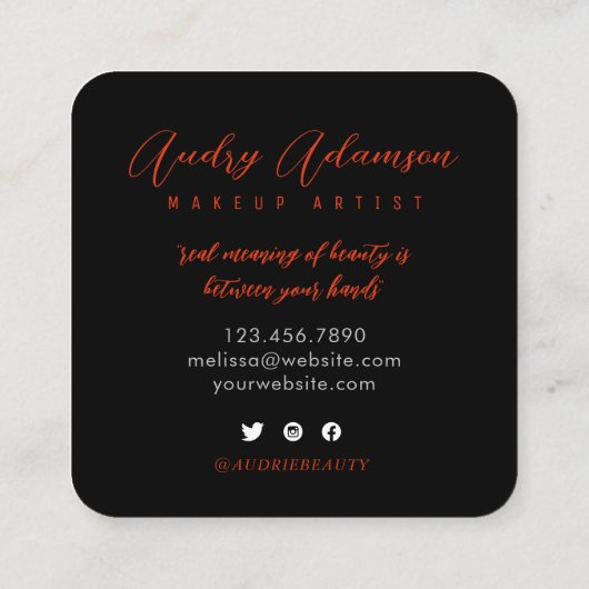 金ゴールド輝くフローラスクリプト署名モノグラム スクエア名刺 (裏面)