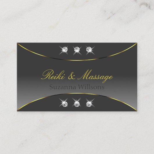 金ゴールド輝く宝石とシックなグレー華美グラデーション 名刺 (正面)