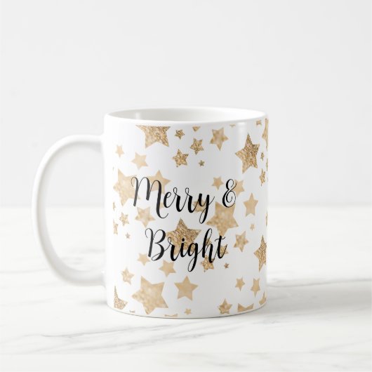 金ゴールド輝く星クリスマスメリーバイライトホワイト コーヒーマグカップ (左)