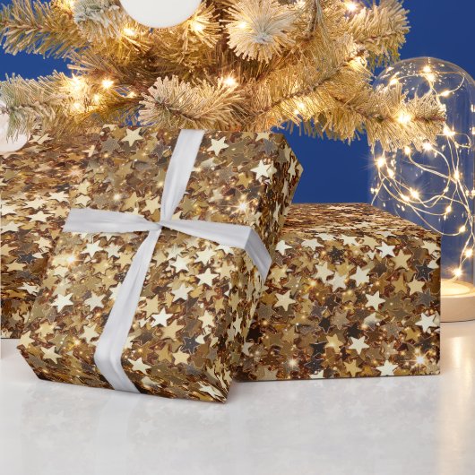 金ゴールド輝く星 ラッピングペーパー (クリスマス)